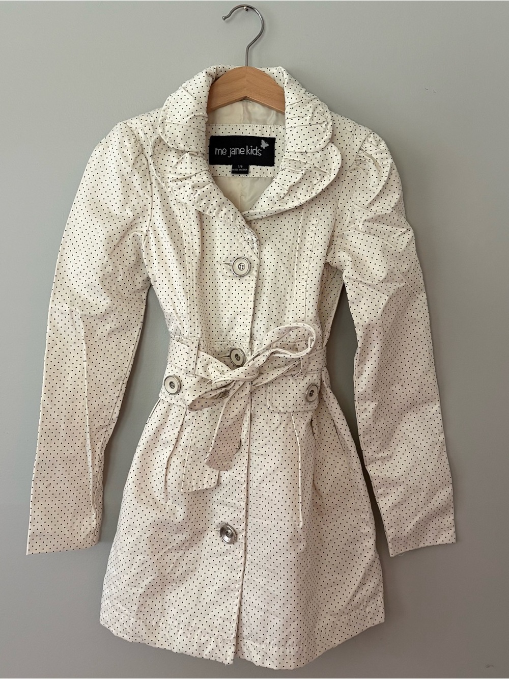 Me Jane Kids Cream Trench Coat with Black Polka Dots